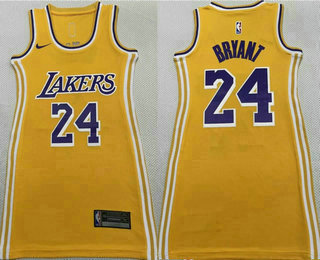 Women's Los Angeles Lakers #24 Kobe Bryant Yellow Nike Swingman Stitched Dress Jersey