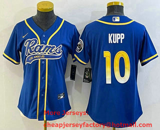 Women's Los Angeles Rams #10 Cooper Kupp Royal With Patch Cool Base Stitched Baseball Jersey