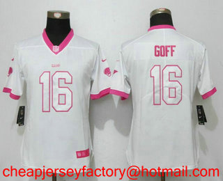 Women's Los Angeles Rams #16 Jared Goff White Pink 2016 Color Rush Fashion NFL Nike Limited Jersey