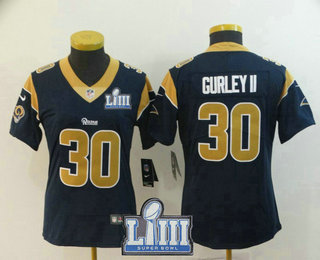 Women's Los Angeles Rams #30 Todd Gurley II Navy Blue 2019 Super Bowl LIII Patch Vapor Untouchable Stitched NFL Nike Limited Jersey