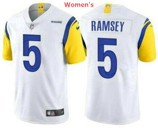 Women's Los Angeles Rams #5 Jalen Ramsey White 2021 NEW Vapor Untouchable Stitched NFL Nike Limited Jersey