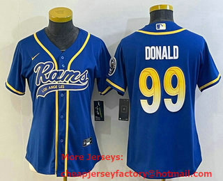 Women's Los Angeles Rams #99 Aaron Donald Royal With Patch Cool Base Stitched Baseball Jersey