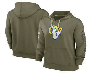 Women's Los Angeles Rams 2022 Olive Salute to Service Therma Performance Pullover Hoodie