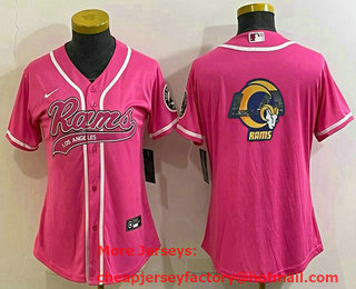Women's Los Angeles Rams Pink Team Big Logo With Patch Cool Base Stitched Baseball Jersey