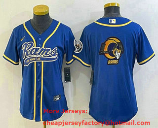 Women's Los Angeles Rams Royal Team Big Logo With Patch Cool Base Stitched Baseball Jersey