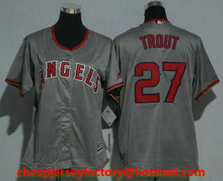 Women's Los Angels Angels of Anaheim #27 Mike Trout Gray Road Stitched MLB Cool Base Jersey