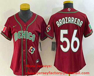 Women's Mexico Baseball #56 Randy Arozarena 2023 Red World Classic Stitched Jersey 11