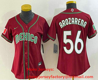Women's Mexico Baseball #56 Randy Arozarena 2023 Red World Classic Stitched Jersey 12