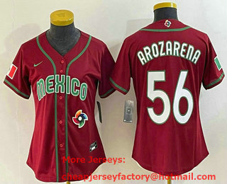 Women's Mexico Baseball #56 Randy Arozarena 2023 Red World Classic Stitched Jersey 13
