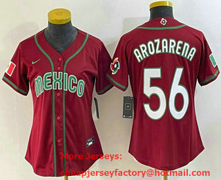 Women's Mexico Baseball #56 Randy Arozarena 2023 Red World Classic Stitched Jersey 14