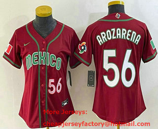 Women's Mexico Baseball #56 Randy Arozarena Number 2023 Red World Classic Stitched Jersey 11