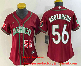 Women's Mexico Baseball #56 Randy Arozarena Number 2023 Red World Classic Stitched Jersey 12