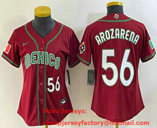 Women's Mexico Baseball #56 Randy Arozarena Number 2023 Red World Classic Stitched Jersey 13
