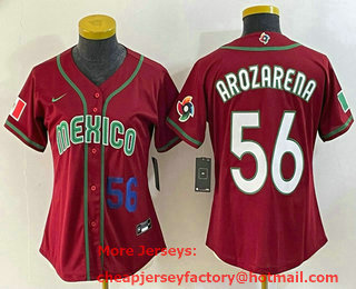 Women's Mexico Baseball #56 Randy Arozarena Number 2023 Red World Classic Stitched Jersey 14