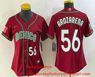 Women's Mexico Baseball #56 Randy Arozarena Number 2023 Red World Classic Stitched Jersey 16