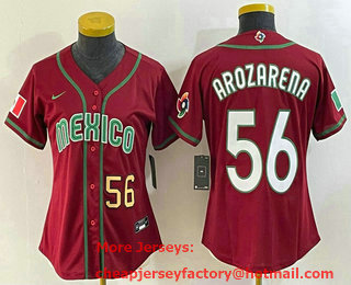 Women's Mexico Baseball #56 Randy Arozarena Number 2023 Red World Classic Stitched Jersey 17