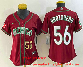 Women's Mexico Baseball #56 Randy Arozarena Number 2023 Red World Classic Stitched Jersey 18