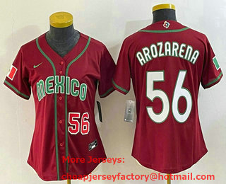 Women's Mexico Baseball #56 Randy Arozarena Number 2023 Red World Classic Stitched Jersey 19