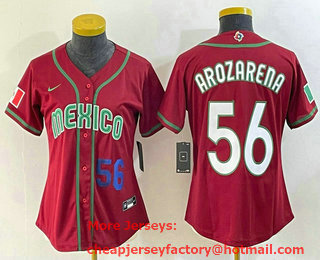 Women's Mexico Baseball #56 Randy Arozarena Number 2023 Red World Classic Stitched Jersey 20