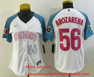 Women's Mexico Baseball #56 Randy Arozarena Number 2023 White Blue World Classic Stitched Jersey 206