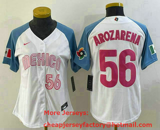 Women's Mexico Baseball #56 Randy Arozarena Number 2023 White Blue World Classic Stitched Jersey 207