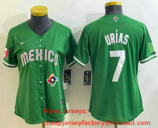 Women's Mexico Baseball #7 Julio Urias 2023 Green World Classic Stitched Jersey 11