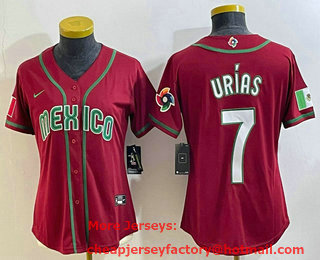 Women's Mexico Baseball #7 Julio Urias 2023 Red World Baseball Classic Stitched Jersey 01