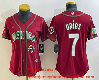 Women's Mexico Baseball #7 Julio Urias 2023 Red World Baseball Classic Stitched Jersey 06