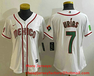 Women's Mexico Baseball #7 Julio Urias 2023 White World Classic Stitched Jersey 12