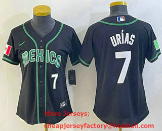 Women's Mexico Baseball #7 Julio Urias Number 2023 Black World Classic Stitched Jersey 20