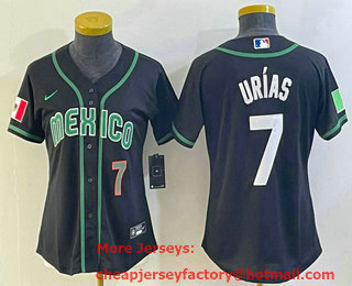 Women's Mexico Baseball #7 Julio Urias Number 2023 Black World Classic Stitched Jersey 22