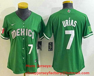 Women's Mexico Baseball #7 Julio Urias Number 2023 Green World Classic Stitched Jersey 13