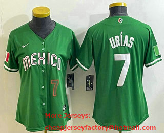 Women's Mexico Baseball #7 Julio Urias Number 2023 Green World Classic Stitched Jersey 14
