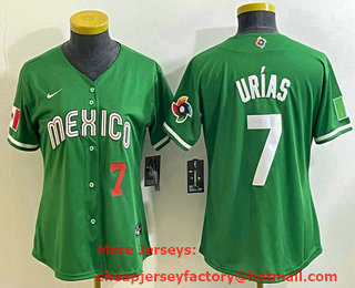 Women's Mexico Baseball #7 Julio Urias Number 2023 Green World Classic Stitched Jersey 16