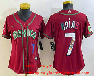 Women's Mexico Baseball #7 Julio Urias Number 2023 Red World Baseball Classic Stitched Jersey 10