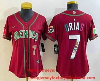 Women's Mexico Baseball #7 Julio Urias Number 2023 Red World Baseball Classic Stitched Jersey 17