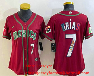 Women's Mexico Baseball #7 Julio Urias Number 2023 Red World Baseball Classic Stitched Jersey 22