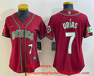 Women's Mexico Baseball #7 Julio Urias Number 2023 Red World Baseball Classic Stitched Jersey 23