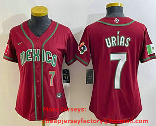 Women's Mexico Baseball #7 Julio Urias Number 2023 Red World Baseball Classic Stitched Jersey 25