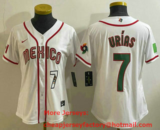 Women's Mexico Baseball #7 Julio Urias Number 2023 White World Classic Stitched Jersey 12