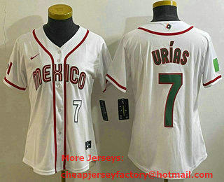 Women's Mexico Baseball #7 Julio Urias Number 2023 White World Classic Stitched Jersey 13