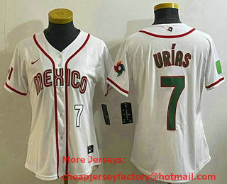 Women's Mexico Baseball #7 Julio Urias Number 2023 White World Classic Stitched Jersey 14