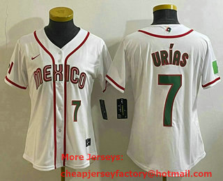 Women's Mexico Baseball #7 Julio Urias Number 2023 White World Classic Stitched Jersey 21