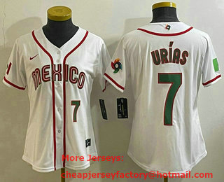 Women's Mexico Baseball #7 Julio Urias Number 2023 White World Classic Stitched Jersey 22