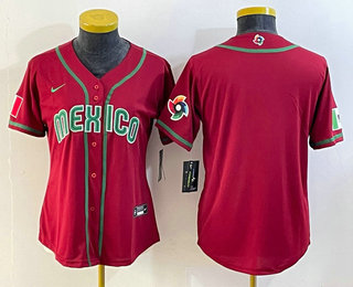 Women's Mexico Baseball Blank 2023 Red World Classic Stitched Jersey 04