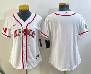 Women's Mexico Baseball Blank 2023 White World Classic Stitched Jersey 02