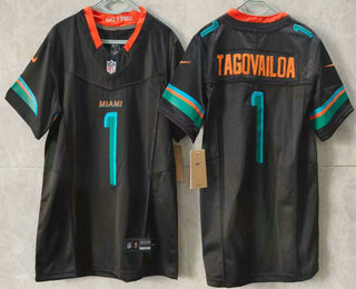 Women's Miami Dolphins #1 Tua Tagovailoa Limited FUSE Black Rivalries Vapor Jersey