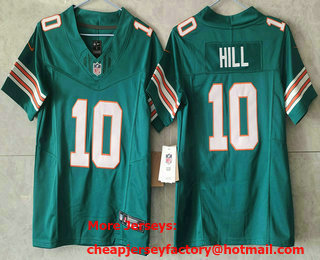 Women's Miami Dolphins #10 Tyreek Hill Aqua 2023 FUSE Vapor Limited Throwback Stitched Jersey