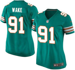 Women's Miami Dolphins #91 Cameron Wake Aqua Green Alternate 2015 NFL Nike Game Jersey