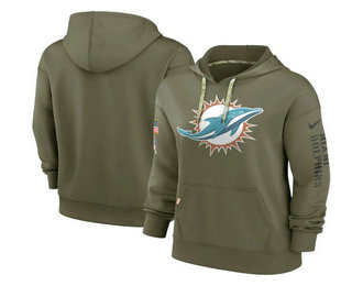 Women's Miami Dolphins 2022 Olive Salute to Service Therma Performance Pullover Hoodie